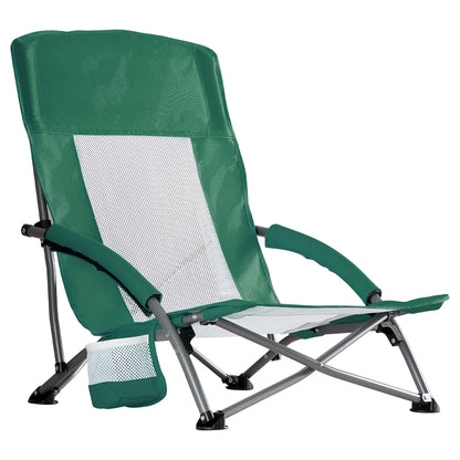 Outdoor Folding Low Beach Chair Collapsible Padded with Cup Holder Storage Bag Mesh Back
