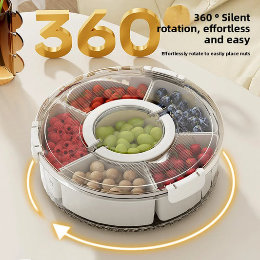 Rotation Divided Serving Tray with Lid and Handle Large Snack Box Container