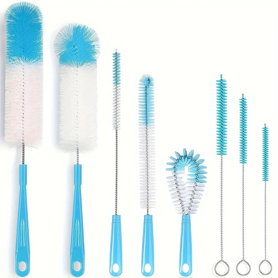 8 Boxed Long Handled Black Bottle Brush Set for Cleaning.