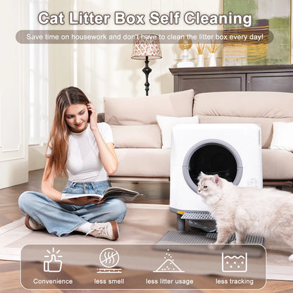 Automatic Self-Cleaning Litter Box, Odor Control, 90L Large Capacity with APP Control and Safety, with 3 Rolls Garbage Bags