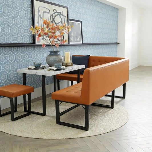 L-Shaped Booth Dining Table Set, Bench Seating or 6, Space Saving Dining