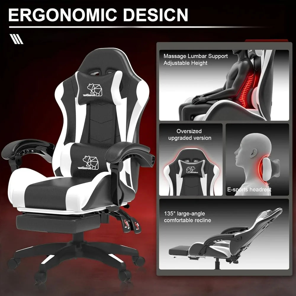 Computer Gaming Leather Office Chairs with Footrest, Back Recliner Height Adjustable