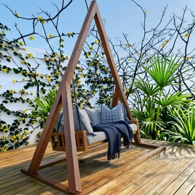 Solid wood outdoor swing chair courtyard balcony hanging basket
