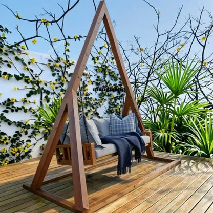 Solid wood outdoor swing chair courtyard balcony hanging basket