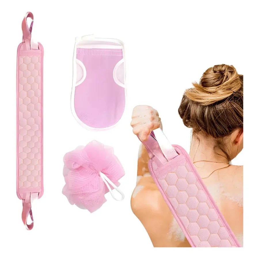 3Pcs Exfoliating Bath Body Scrub Washcloths & Shower Mitts, Deep Cleaning Scrub