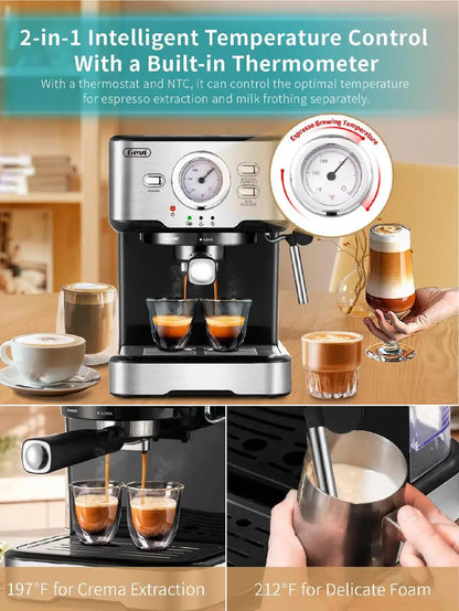 Espresso Machine 15 Bar Pump Pressure, Cappuccino Coffee Maker with Milk Foaming Steam Wand for Latte, Mocha
