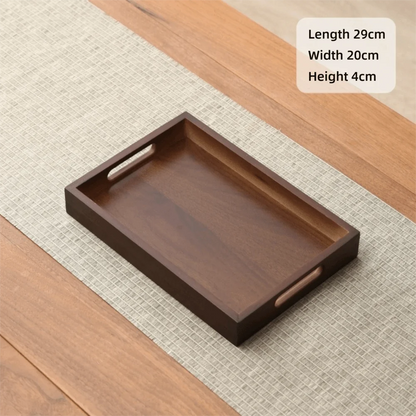Decorate Tray Rectangular Bamboo Wooden Walnut Color with Handle Serving Tray