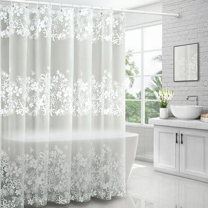 1pc White Flower Shower Curtain Liner with Metal Grommets & Plastic Hooks