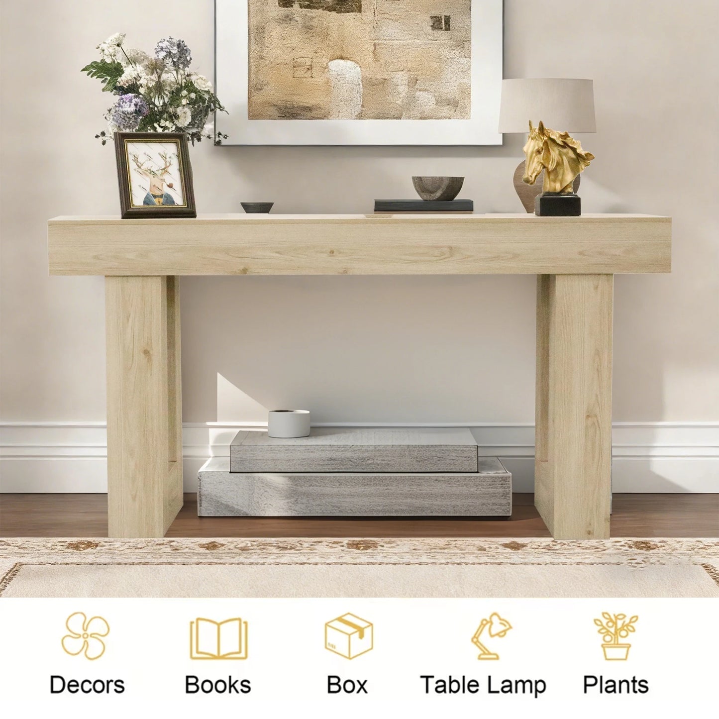 63-inch Modern Farmhouse Console Table and Scratch-Resistant Wooden Furniture
