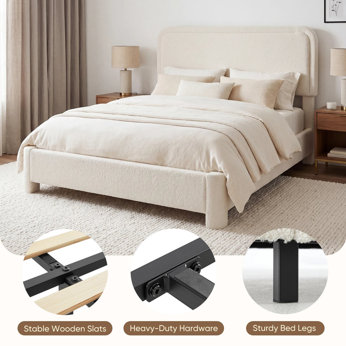 Adjustable Teddy Fleece Headboard No Box Spring Required Wooden Slats Support Easy Assembly Noise Free