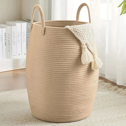 Bohemian Laundry Hamper Basket - 22" Tall Foldable Fabric Storage Bin with Handles