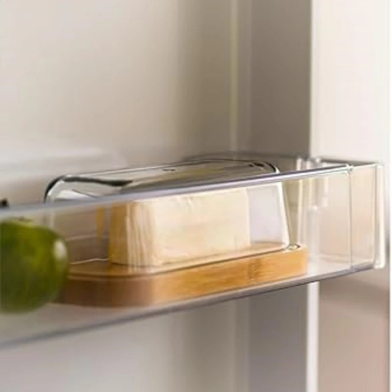 bamboo butter dish with lid for countertop and refrigerator door shelf
