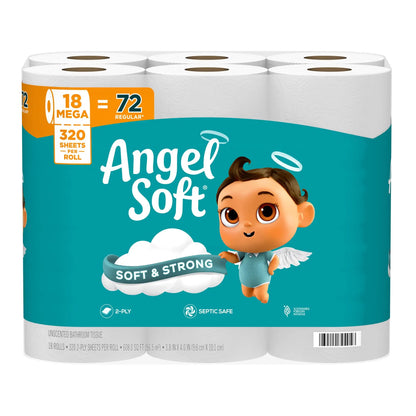 Angel Soft Toilet Paper, Pack-6Mega Rolls = 24Regular Rolls, Soft and Strong Cleaning Supplies, Buy One Get One Free