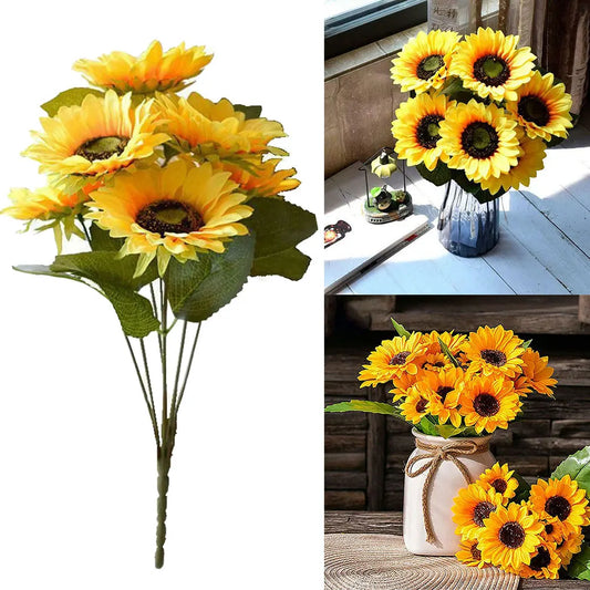 1 Bunch 7 Heads Artificial Sunflowers 29cm Flower Bouquet