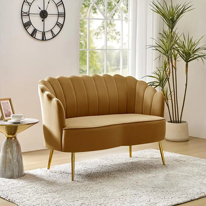 Velvet Loveseat Gold Metal Legs Modern Flower Back 2-Seater