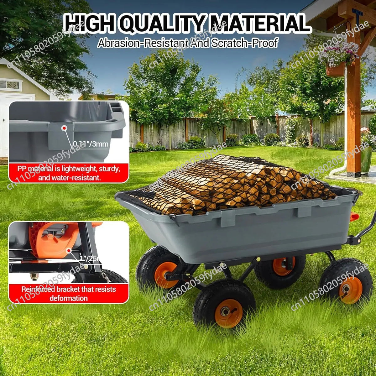 Poly Garden Dump Cart Steel Frame Utility Dump Wagon Outdoor Wheelbarrow for Garden Yard Beach