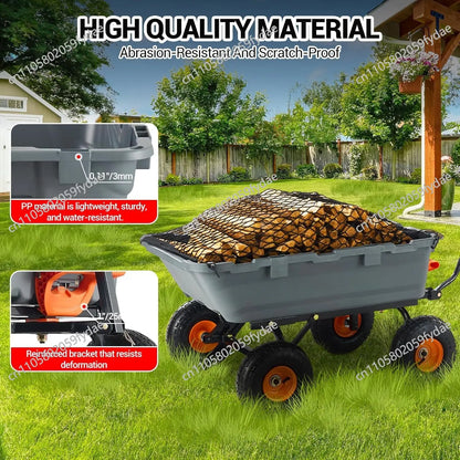 Poly Garden Dump Cart Steel Frame Utility Dump Wagon Outdoor Wheelbarrow for Garden Yard Beach