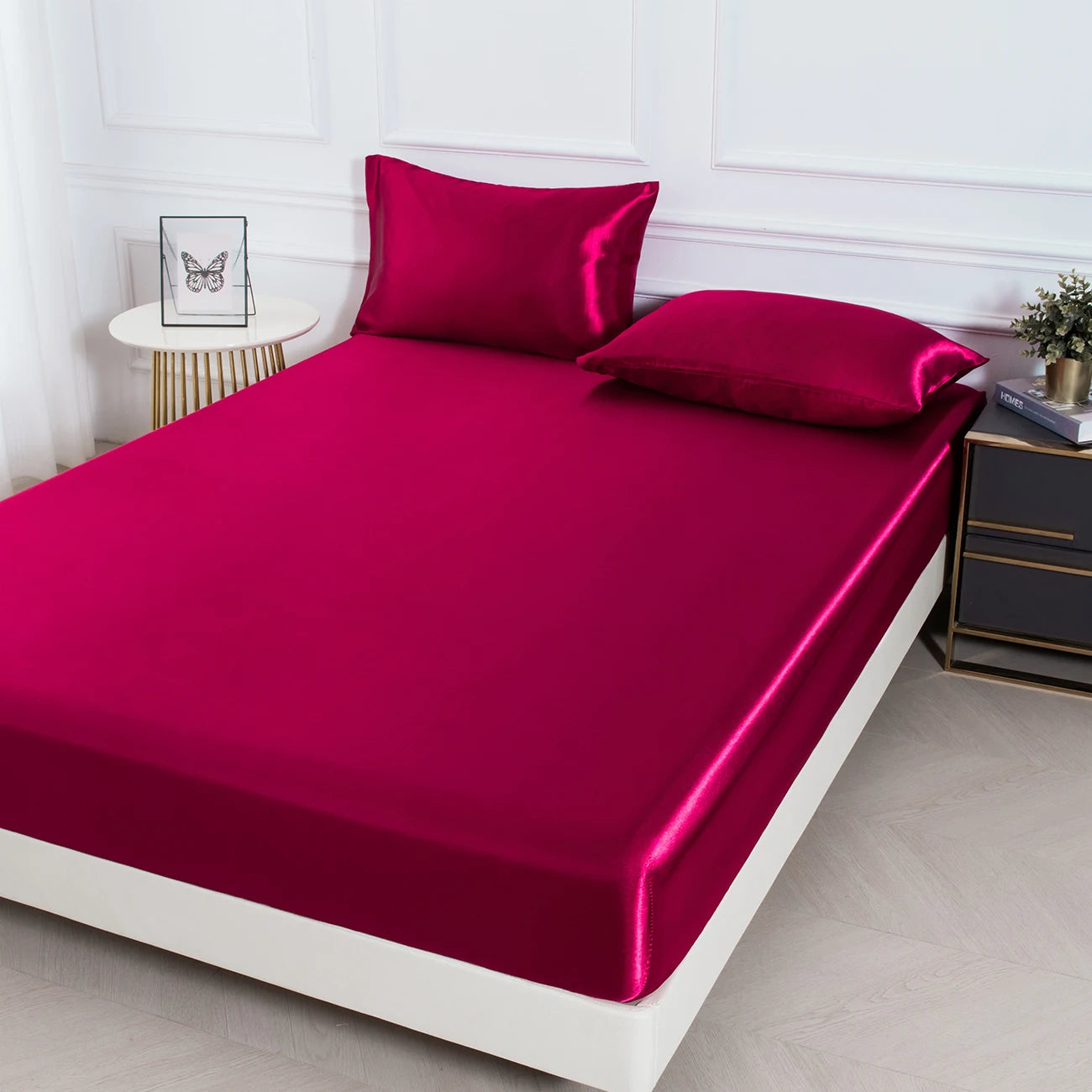 3pc Solid Color Satin Fabric Soft Comfortable Breathble Bedding Set for Bedroom.