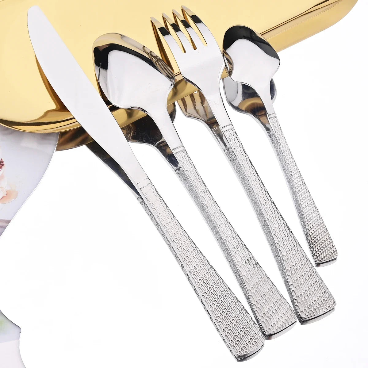 Stainless Steel Dinnerware Set Knife Fork Spoon Dinner Set Kitchen Silver Flatware