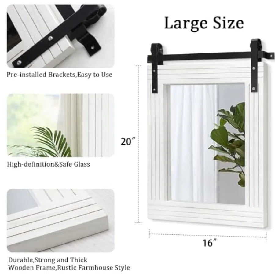 Wood Framed Mirror Rectangle Farmhouse Wall Mirror Decor for Bathroom Bedroom Living Room Entryway 20"x16
