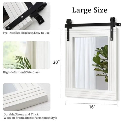 Wood Framed Mirror Rectangle Farmhouse Wall Mirror Decor for Bathroom Bedroom Living Room Entryway 20"x16