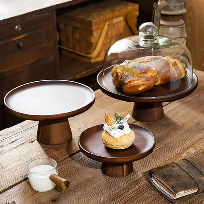Acacia Wood Pedestal Cake Stand Dessert Display Platter