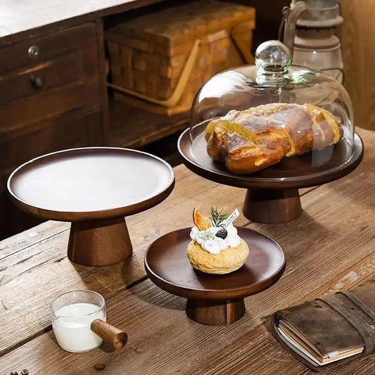 Acacia Wood Pedestal Cake Stand Dessert Display Platter
