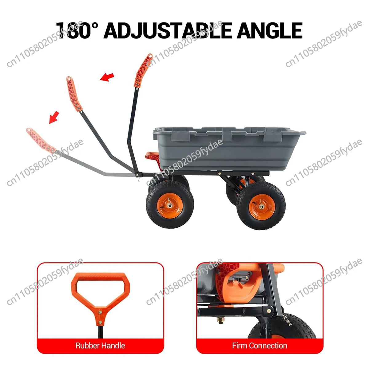Poly Garden Dump Cart Steel Frame Utility Dump Wagon Outdoor Wheelbarrow for Garden Yard Beach