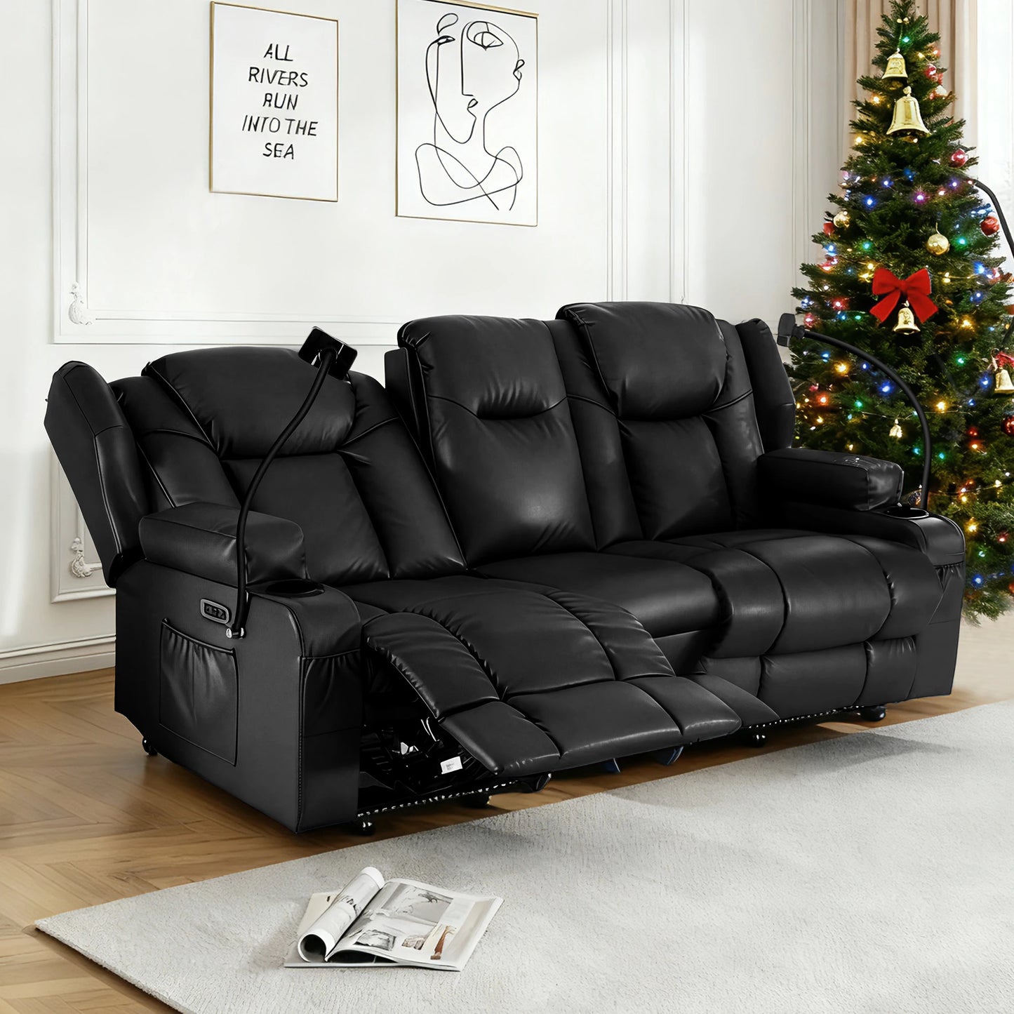 Redlife Loveseat Electric Recliner Sofa for Seniors, Massage & Heat Capacity,Cat-Claw Leather.