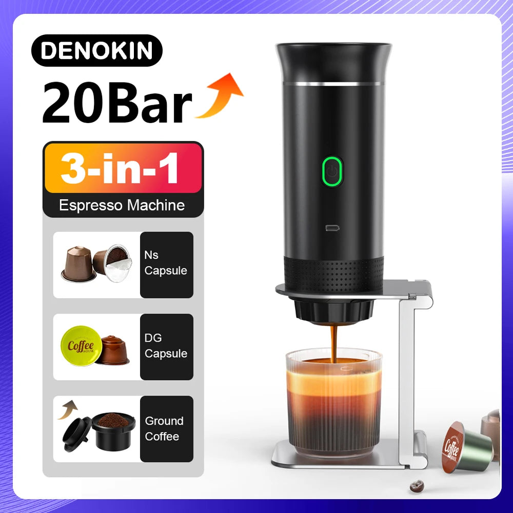 Wireless Electric Portable Espresso Coffee Machine for Home Camping Coffee Maker 3-in-1 Capsule Powder Travel Coffee Maker
