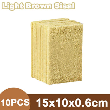 10PCS Natural Sisal Microfiber Sponge Kitchen Dishes Cleaning Cloth Eco Friendly Scouring Pad