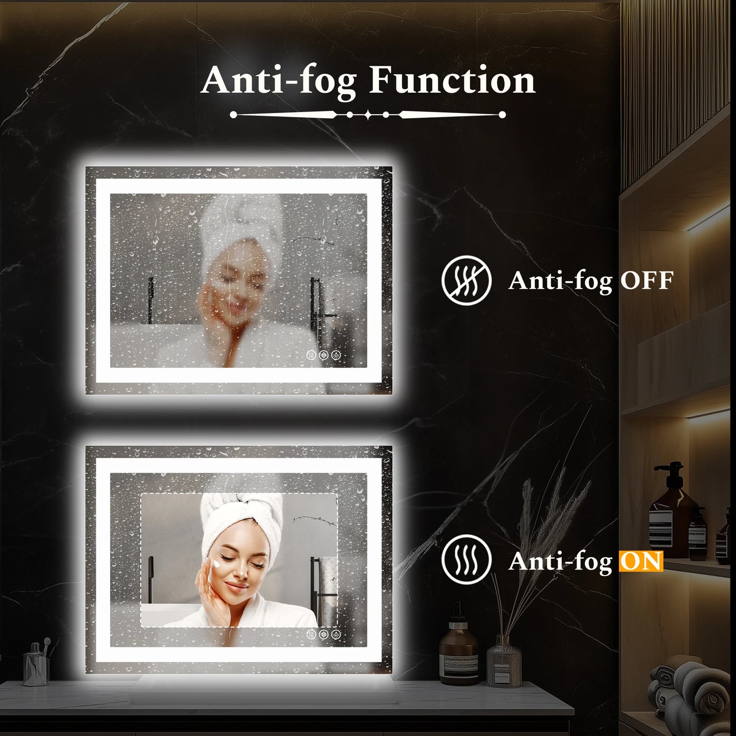 LED Bathroom Vanity Mirror for Wall Memory Function Tempered Glass with 3 Color Temperatures Front Light