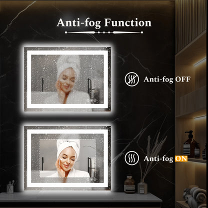 LED Bathroom Vanity Mirror for Wall Memory Function Tempered Glass with 3 Color Temperatures Front Light