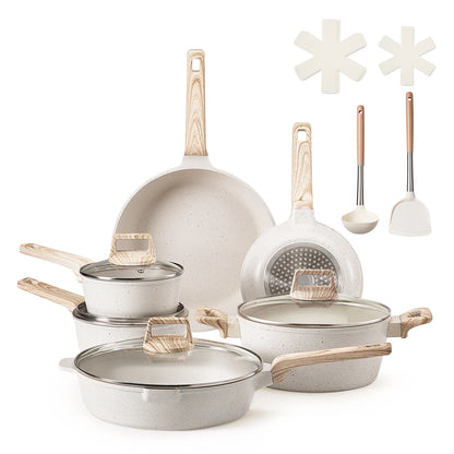 VEVOR 17 Piece Pots and Pans Set Granite Nonstick Cookware Set