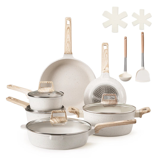 VEVOR 17 Piece Pots and Pans Set Granite Nonstick Cookware Set