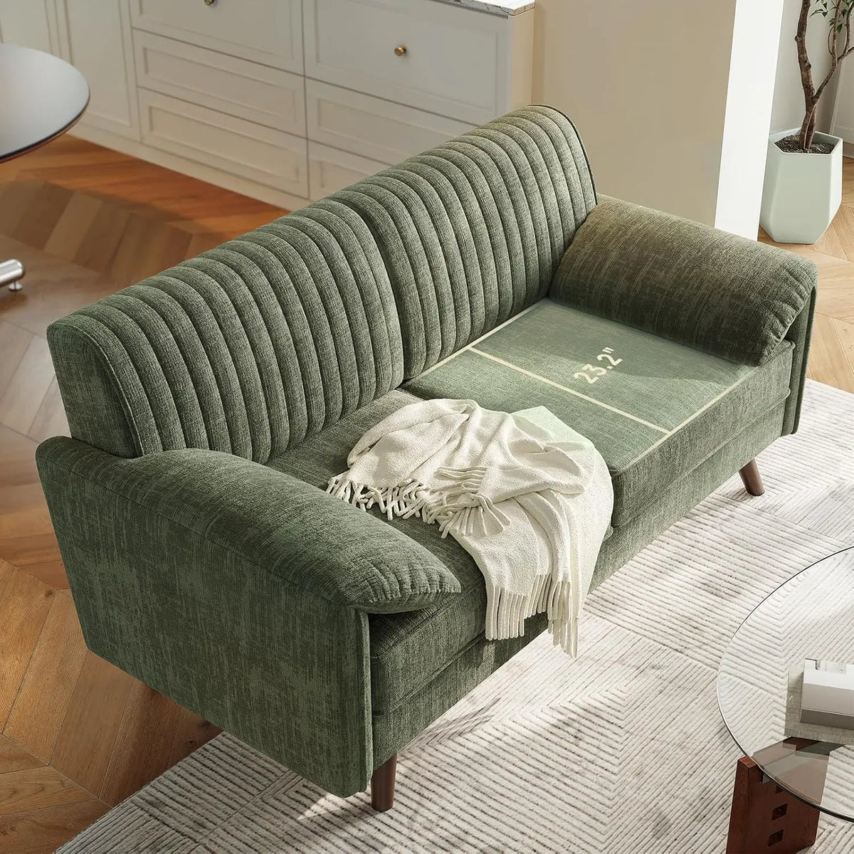 Modern Loveseat Sofa 64.5" for Small Space Living Room, Chenille Fabric 2-Seater Couch