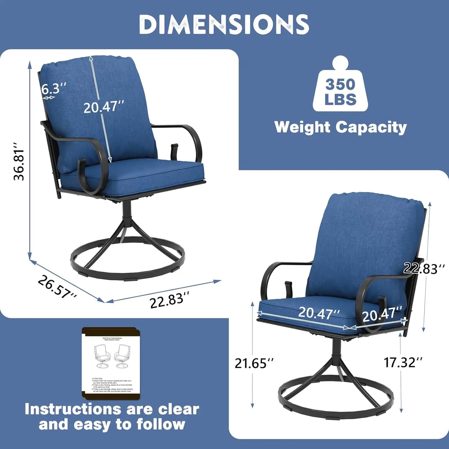 Metal Swivel Patio Chairs Set 2 Thickened Cushion Rocker Outdoor