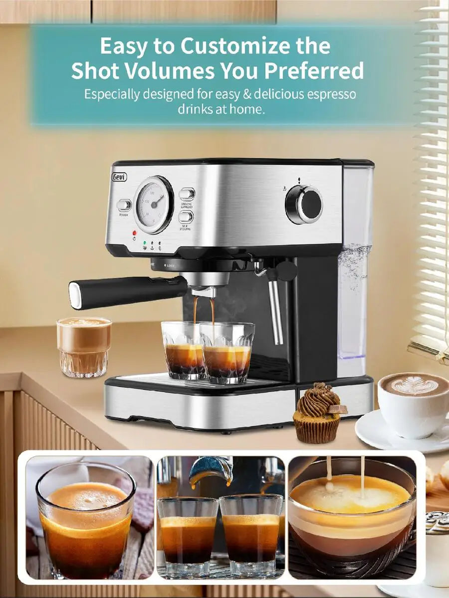 Espresso Machine 15 Bar Pump Pressure, Cappuccino Coffee Maker with Milk Foaming Steam Wand for Latte, Mocha