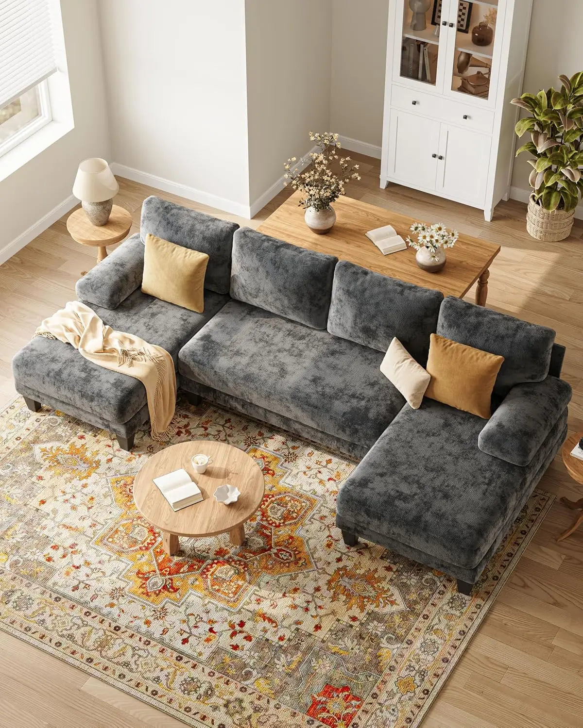 U-Shaped Sectional Sofa with Double Chaise Dark Grey Sectionals