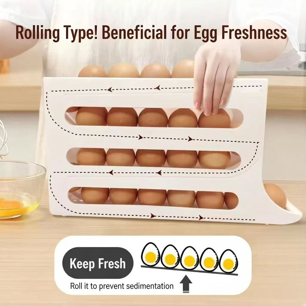 Automatic Rolling Egg Storage Box Refrigerator Door Egg Dispenser Slide Organizer