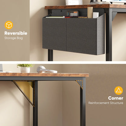 Computer Office Desk Writing Study Gaming Table with Storage Bag Metal Frame Wood Tabletop Easy Assembly