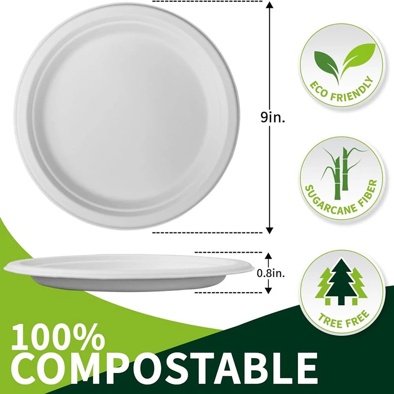 50-Pack 9-Inch Food-Grade Disposable Dinner Plates Leak-Proof & Microwave-Safe