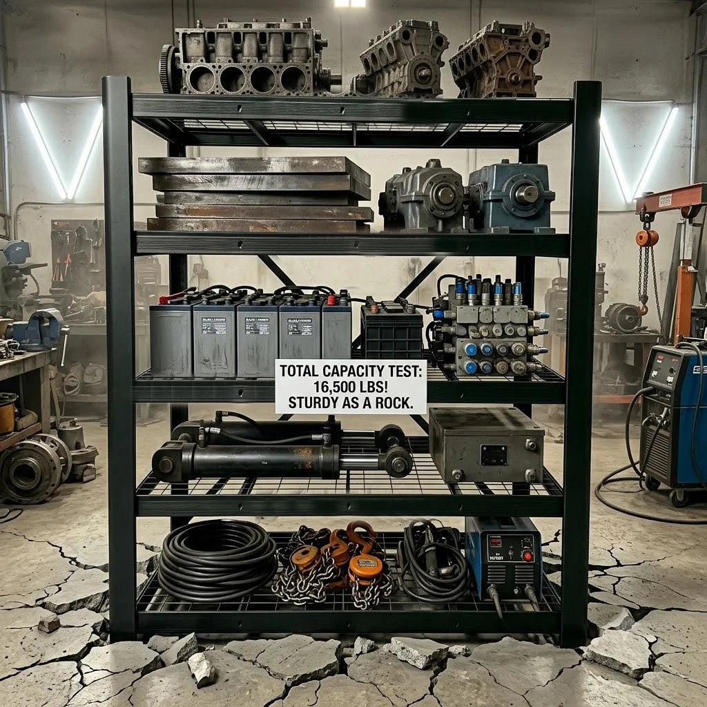 Steel Heavy Duty Garage Organizer Rack, Adjustable Height Metal Shelving for Garage Basement Workshop, Home Tool Storage