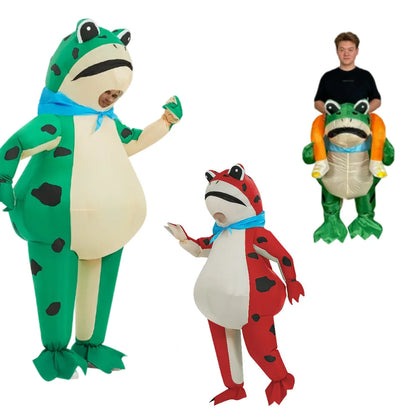 Inflatable Frog Costume for Adults, Funny Blow-Up Frog Suit with Scarf, Halloween parties