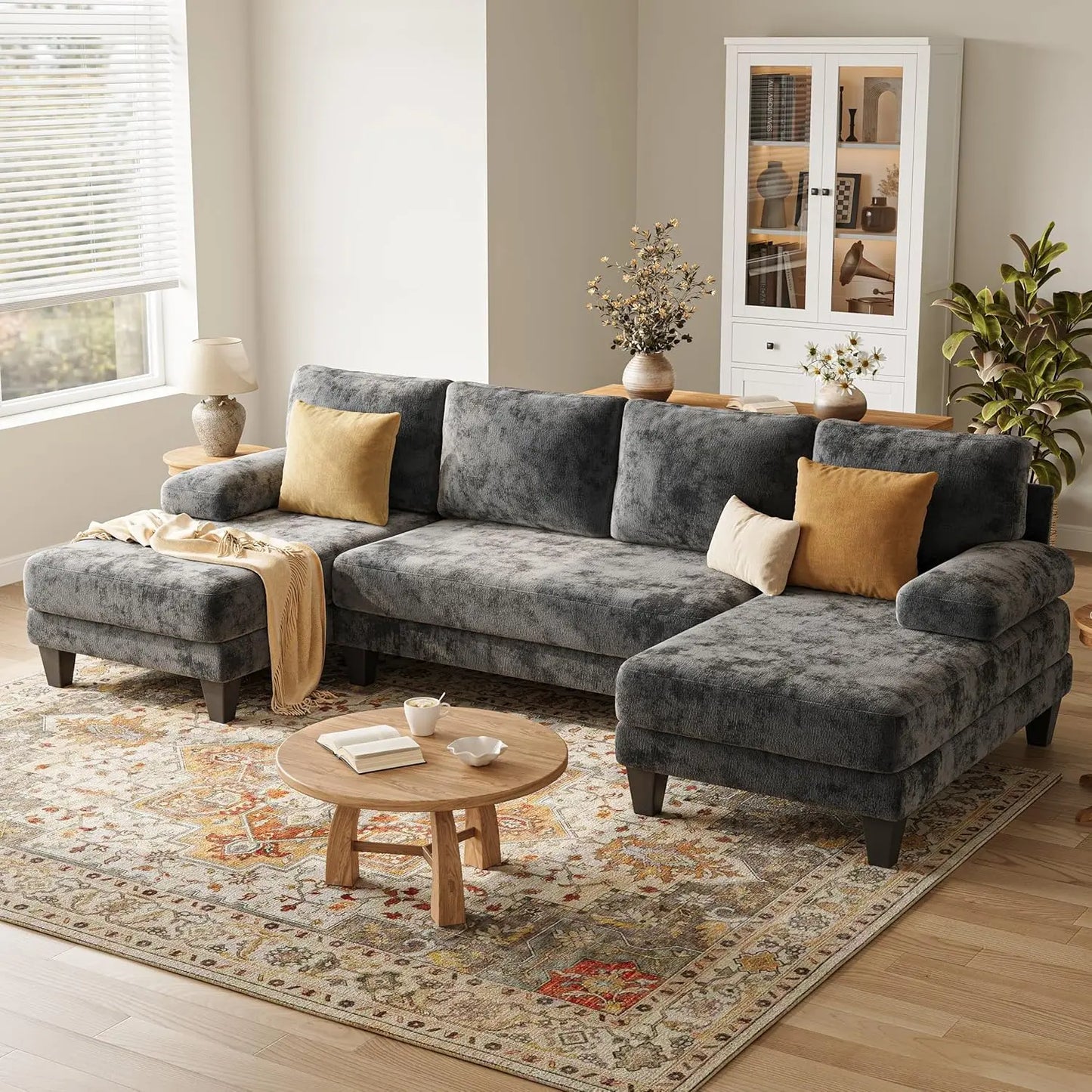 U-Shaped Sectional Sofa with Double Chaise Dark Grey Sectionals