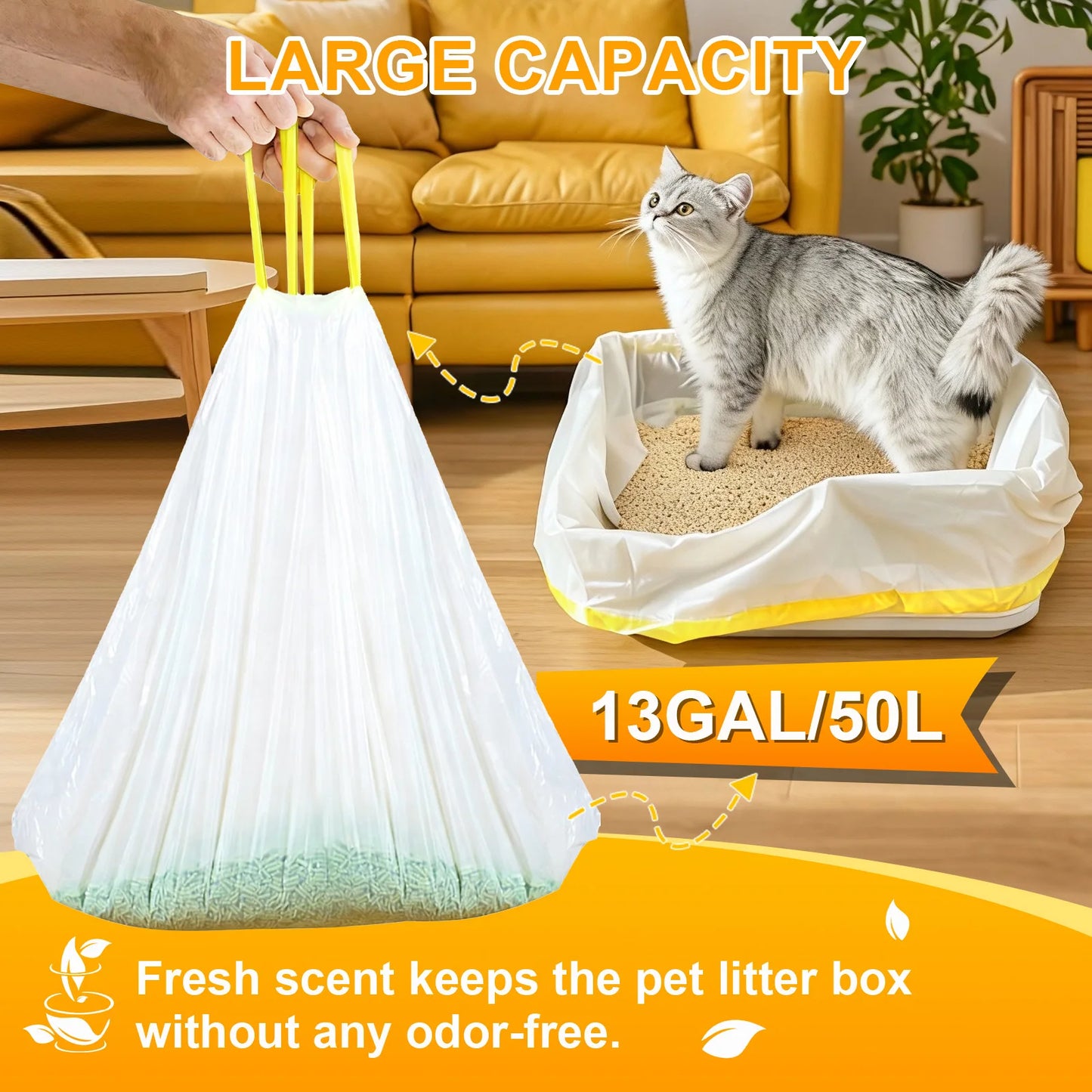 100PCS Household Trash Drawstring Bags 13 Gallon Strong Large