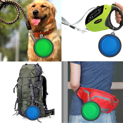 Collapsible Pet Silicone Dog Food Water Bowl Portable Folding Dishes with Carabiner