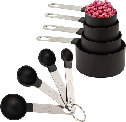 8pcs Measuring Cups & Spoons Set, Stackable Nesting Measure Cups with Stainless Steel Handle for Cooking & Baking