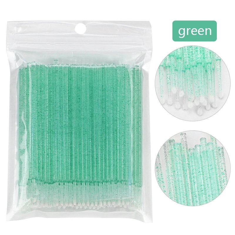 100Pcs Eyelash Cleaning Brush Lash Extension Micro Cotton Swab Individual Eyelashes