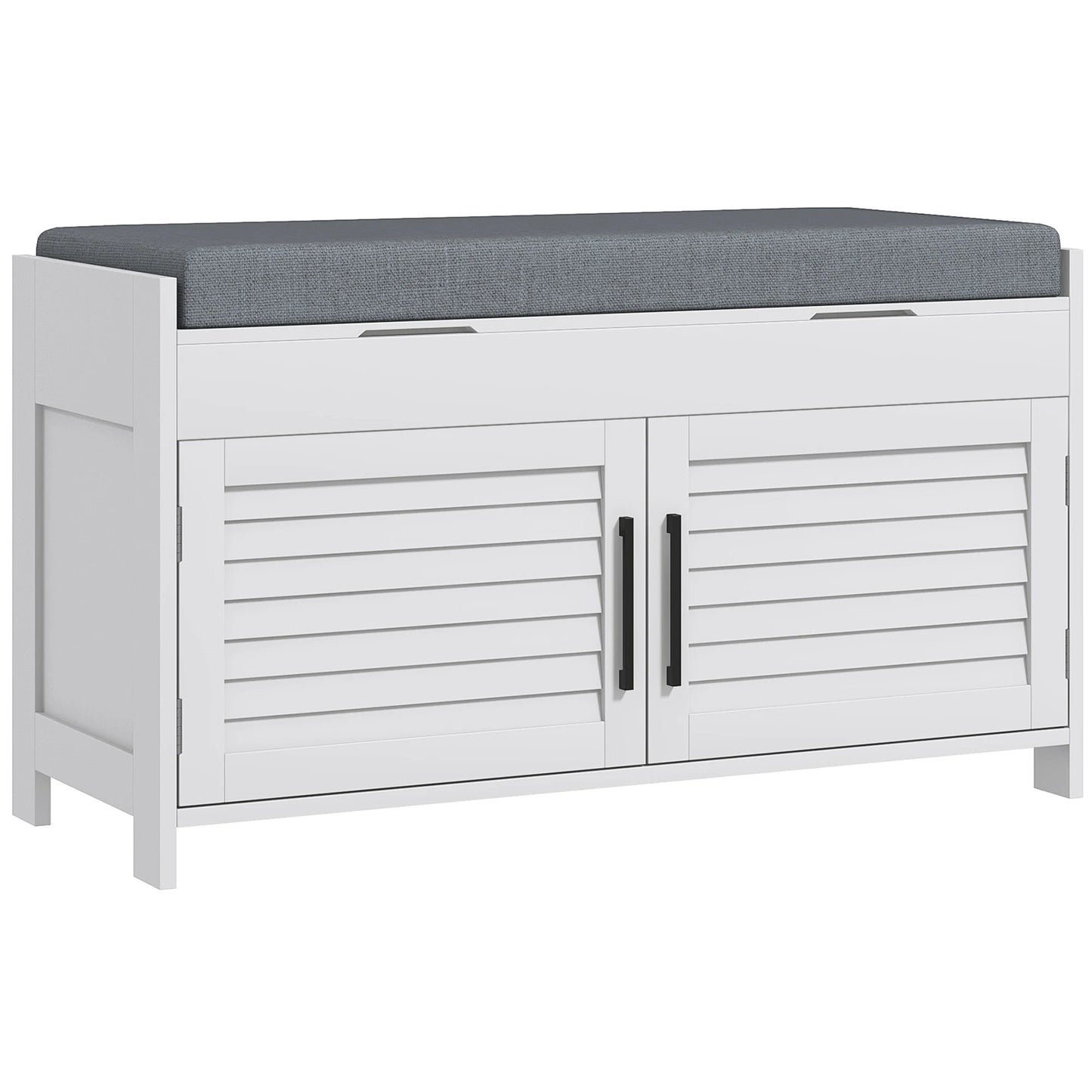 Entryway Bench with Cushion, Hidden Compartments, White